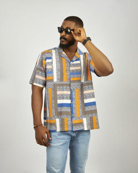 Colored line prints cuban shirt